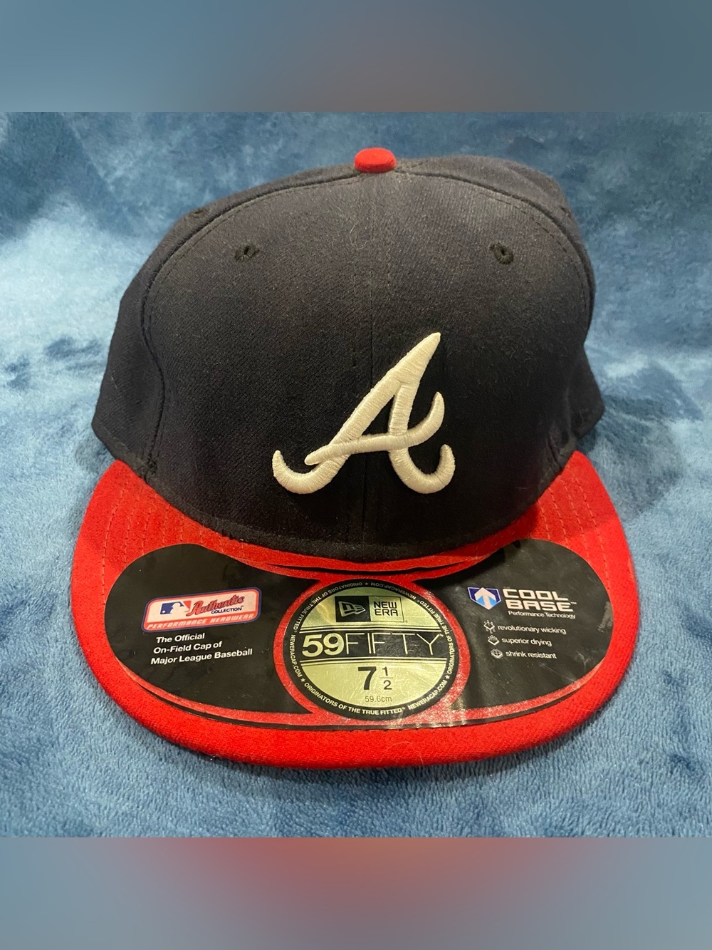 New Era 59FIFTY Atlanta Braves Fitted Hat 7 1/2 Black Red MLB Cool Base Cap